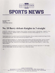 NSU News Release - 1998-09-08 - Volleyball - "No. 10 Barry defeats Knights in 3 straight" by Nova Southeastern University
