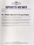 NSU Sports News - 1998-09-11 - Men's Soccer - "No. I Mobile rallies for 2-1 win past Knights" by Nova Southeastern University
