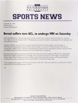 NSU Sports News - 1998-09-18 - Women's Soccer - "Bernal suffers torn ACL, to undergo MRI on Saturday" by Nova Southeastern University