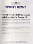 NSU Sports News - 1998-10-07 - Men's Soccer - "Goffi sets record with 515t career goal, yet Knights fall to St. Thomas, 2-1" by Nova Southeastern University