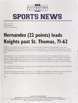 NSU Sports News - 1999-01-30 - Men's Basketball - "Hernandez (22 points) leads Knights past St. Thomas, 71-62" by Nova Southeastern University