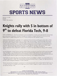 NSU Sports News - 1999-02-16 - Baseball - "Knights rally with 5 in bottom of 9th to defeat Florida Tech, 9-8" by Nova Southeastern University
