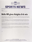 NSU Sports News - 1999-03-10 - Baseball - "Bello HR gives Knights 8-6 win" by Nova Southeastern University