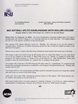 NSU News Release - 2004-02-14 - NSU Softball Splits Doubleheader with Rollins College by Nova Southeastern University
