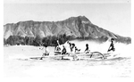 Outrigger and Surfers on Waikiki Beach by Courtesy of the Naval Air Station Fort Lauderdale Museum