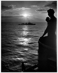 Sailor on radio with ship in background, WWII by Courtesy of the Naval Air Station Fort Lauderdale Museum